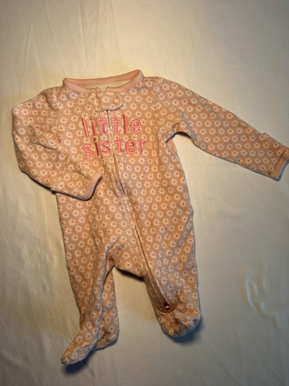 Carter's Pink Floral "Little Sister" Footed One-Piece